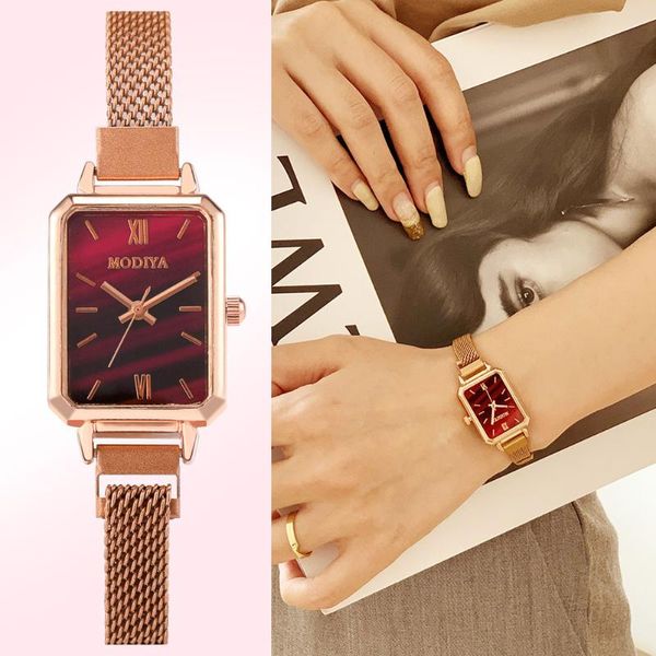 

wristwatches luxury watches for women rose gold quartz watch female simple magnetic mesh belt clock rectangle 2021 wristwatch gifts woman, Slivery;brown