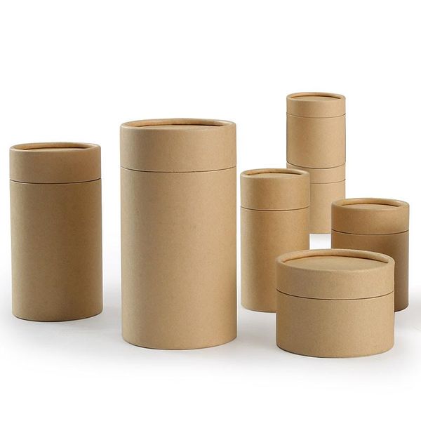

10pcs customized logo kraft paper can gift tube dry fruit storage tank packagingboxes tea tins present pot wrap