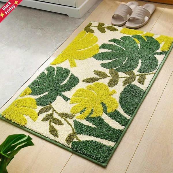 

quality anti-slip floor carpet leaf pattern soft bathroom mat home decor absorbent bedroom hallway bath toilet rug 1pcs mats