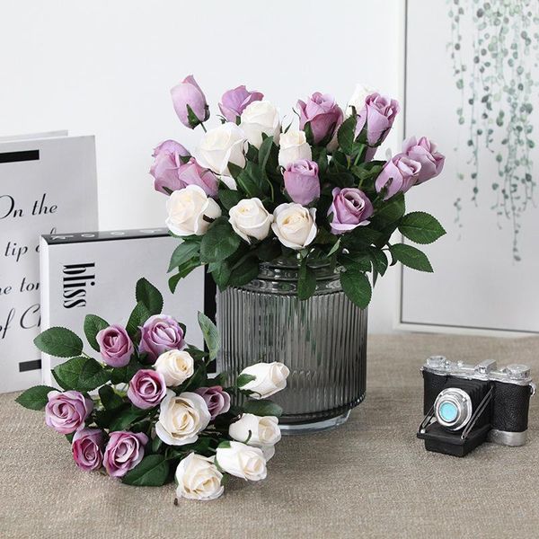 

decorative flowers & wreaths 7 heads of oil painting simulation rose bouquet wedding hand garden home decoration floral arrangement silk flo