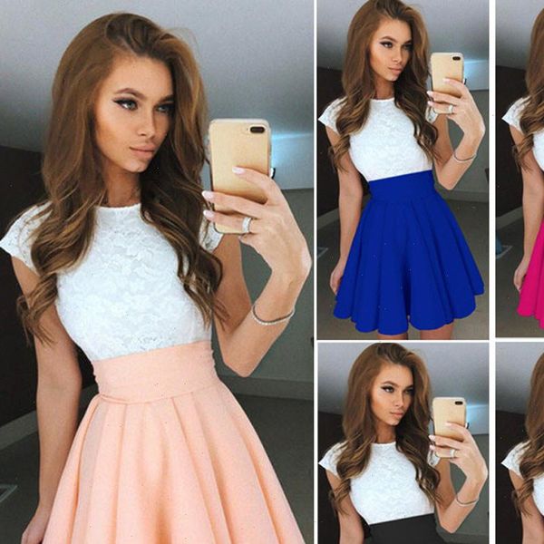 

womens lace cute princess dress party mini office ladies elegant summer short sleeve skater dresses vestido festa 3s, Black;gray