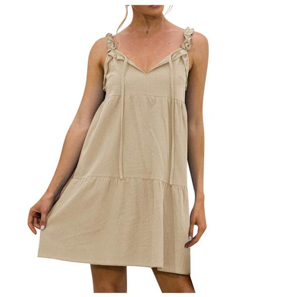 

casual dresses ruffled summer spaghetti strap loose mini dress pure color sleeveless holiday sundresses women harajuku streetwear 2021, Black;gray