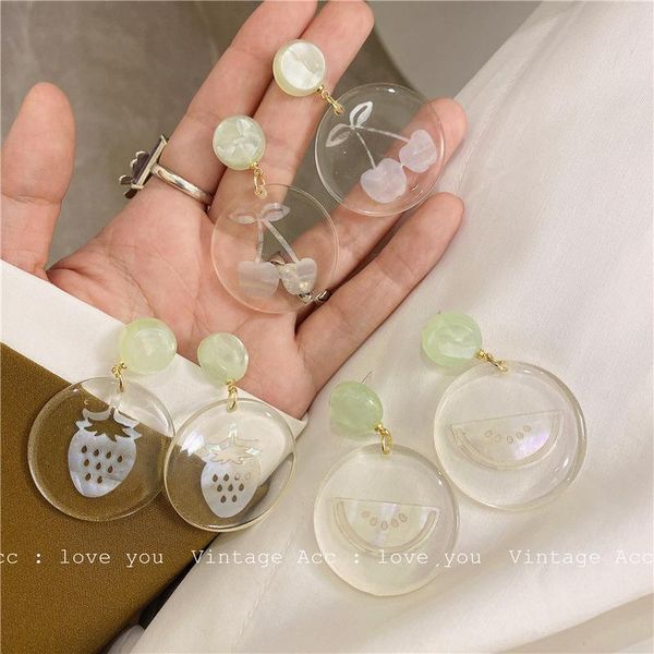 

dangle & chandelier fashion cute fruit round acrylic drop earrings for women girls sweet watermelon earring pendant statement jewelry gifts, Silver