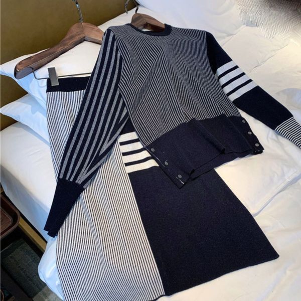 

skirt women sweater elegant knitted pullover + bodycon two piece set all-match sets 2 pcs sweatsuits kpsr, Black