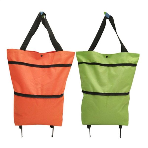 

storage bags foldable shopping trolley cart reusable eco waterproof bag luggage wheels basket non-woven food organizer vegetables