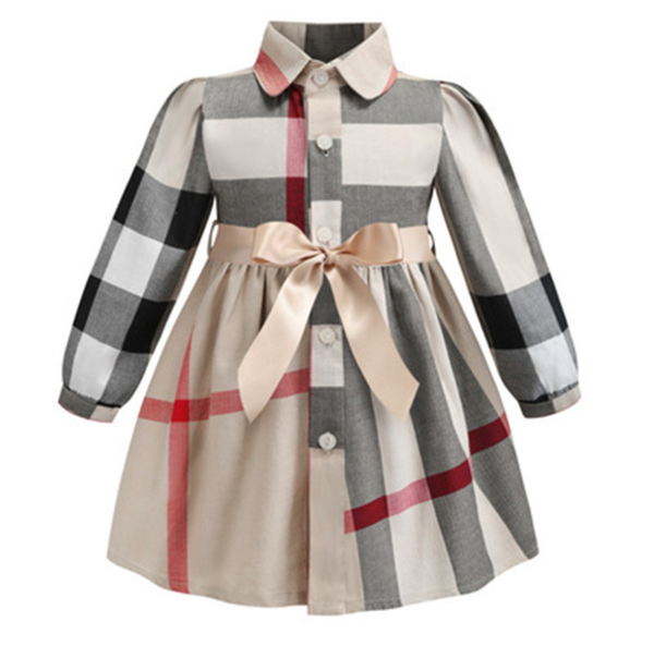 Bambini da bambina Designer Shirt Collare Collar a maniche lunghe Dress per bambini in stile British Cotton Princess Abito