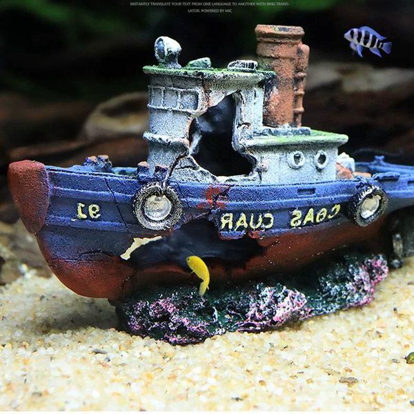

creative aquarium landscaping resin crafts ornaments fishing boat sunken shelter fish tank decoration landscape spot decorations