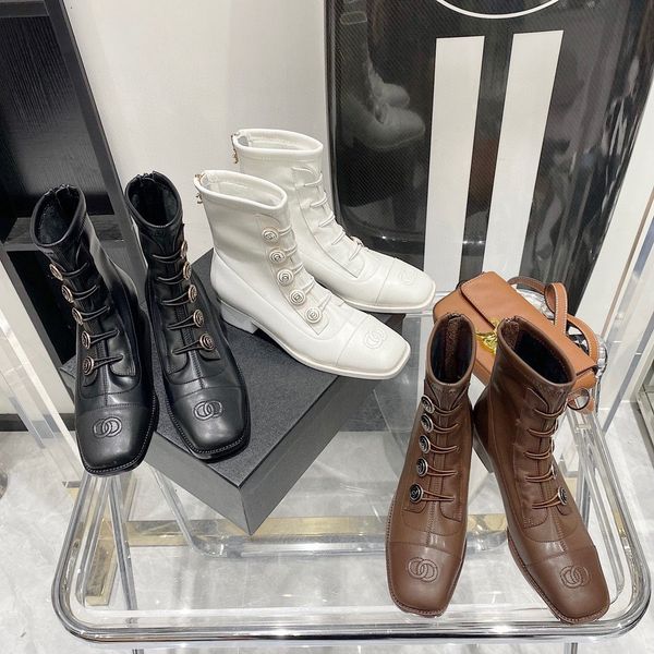 

luxury and comfortable women's shoes designer button lace brand casual short boots with shoe box, Red;white