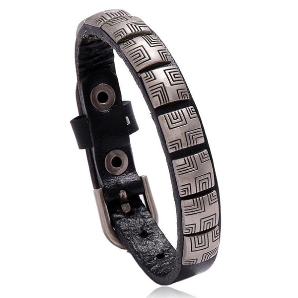 

charm bracelets punk fashion genuine leather metal black brown beads casual wristbands belt vintage bangle women men jewelry, Golden;silver