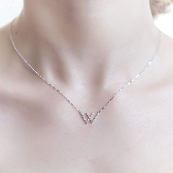 

chains high sense w letter necklace simple and fresh girlfriends chain titanium steel sweater double v clavicle woman, Silver