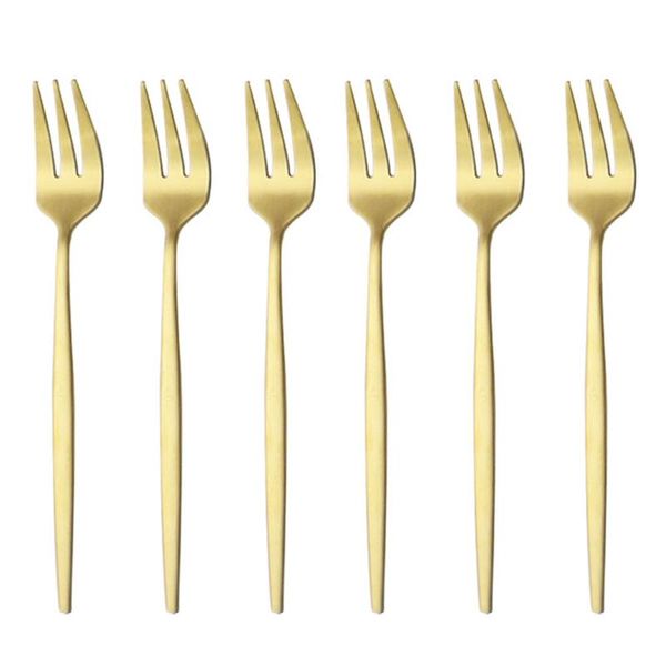 

flatware sets 6/12pcs gold matte tea fork set stainless steel cutlery tableware for fruit salad kitchen dessert snack cake forks