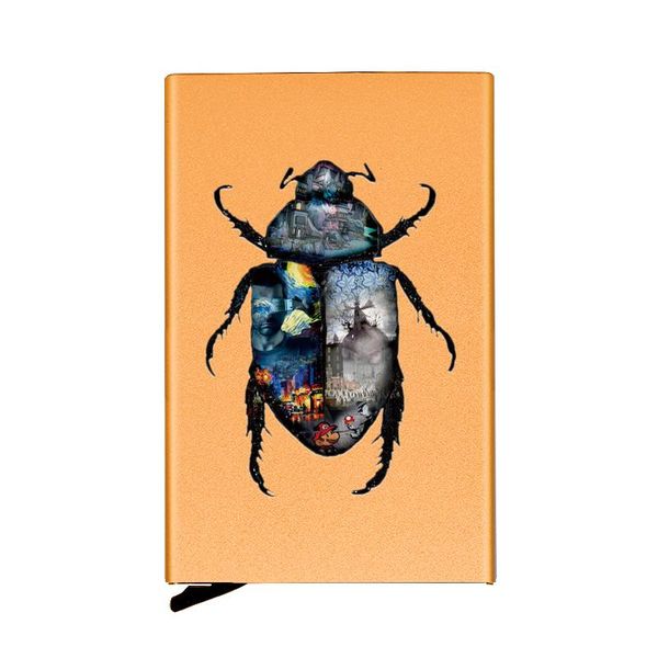 

card holders 2021 arrival scarab digital printing fully automatic men anti metal rfid holder wallet women aluminum case, Brown;gray