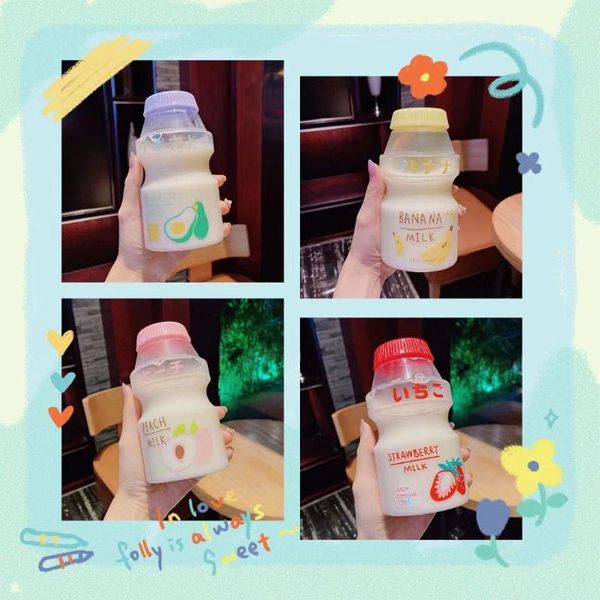 

mugs 480ml cute frosted plastic fruit water bottle portable leakproof cup kawaii milk