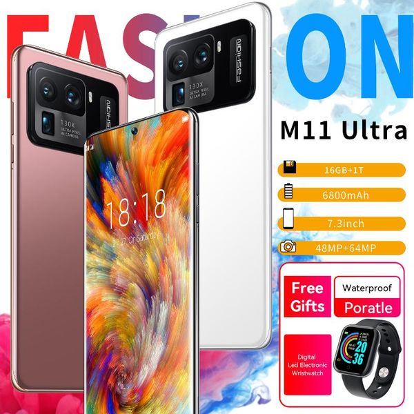 

cell phone pouches global version m11 ultra 7.3inch smartphone 16+1t android 11 mobile 6800mah 48mp+64mp full screen face id 4g 5g mobilepho