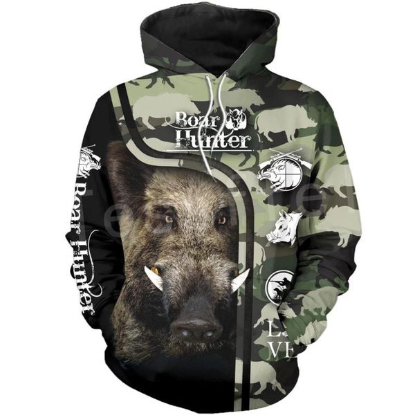 

men's hoodies & sweatshirts boar animal hunting camo tattoo 3dprint men/women autumn pullover fashion streetwear funny zip, Black