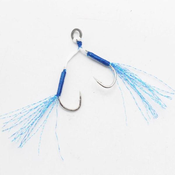 

10pcs/lot fishing lure slow jigging cast jigs assist hook barbed single jig hooks thread feather high carbon steel