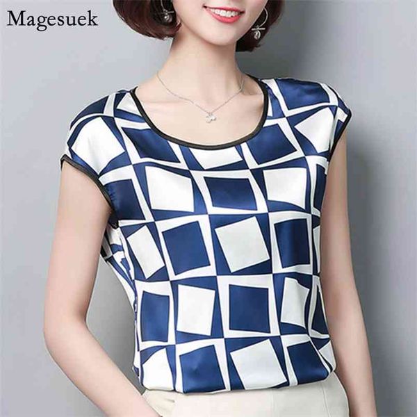 Verão Chiffon Blusas Mulheres Casual Impresso Silk Shirt Tops Plus Size Solta Blusas Femininas D733 210512