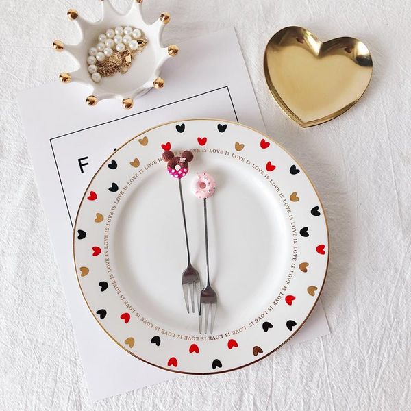 

dishes & plates 8 inches cute heart pattern dinner plate under glazed ceramic dessert tray flower kitten dinnerware microwave safe