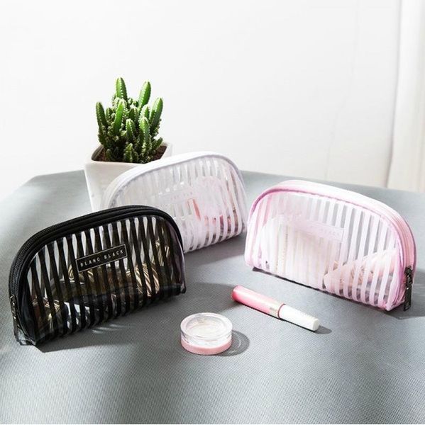 

cosmetic bags & cases bag 1pc transparent striped clear women makeup travel organizer toiletry kit kosmetyczka drop