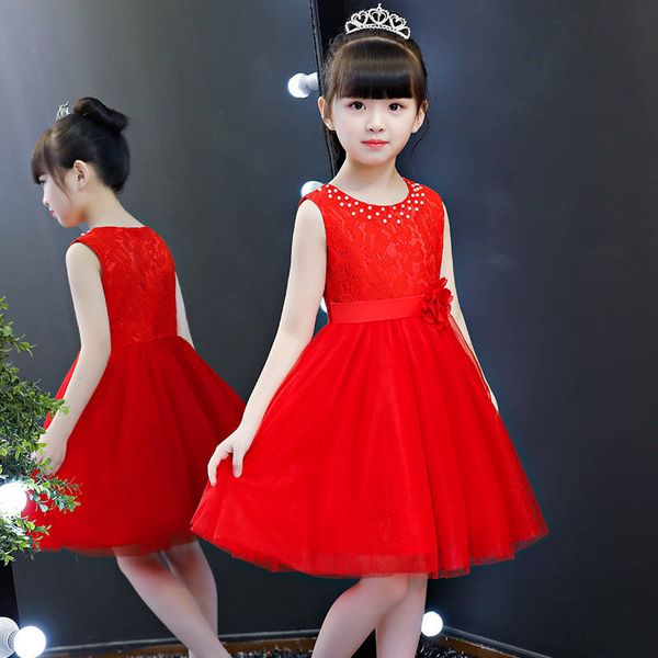 

summer cotton blend girl dress new 2021 korean version fashion round neck sleeveless casual skirt elegant children's clothing, Red;yellow