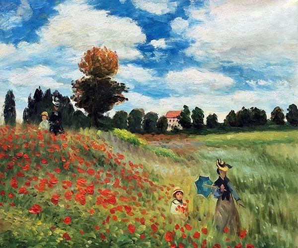 Landschaftsdekoration Ölgemälde auf Leinwand Mohnblume Feld in Argenteuil von Claude Monet berühmte Kunstwerk Reproduktionen Handgemalte Wandkunst für Home Room Decor