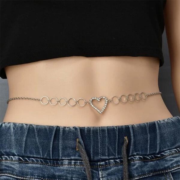 

belts rhinestone round heart waist chain fashion crystal belly body belt girls ladies adjustable metal waistband women, Black;brown