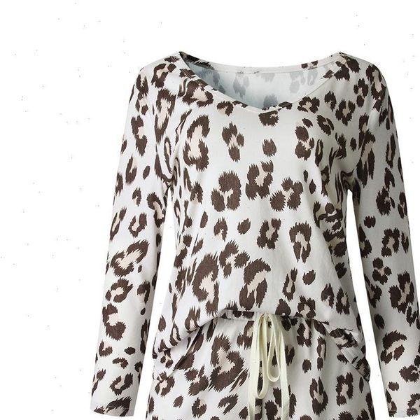 

womens tracksuits women leopard print sleepwear set pajamas blouse drawstring pockets shorts pijamas femmes seamless underwear nightwear, Gray