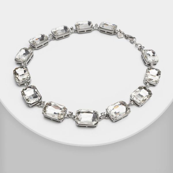 

chains amorita boutique trendy big rectangle crystal necklaces, Silver