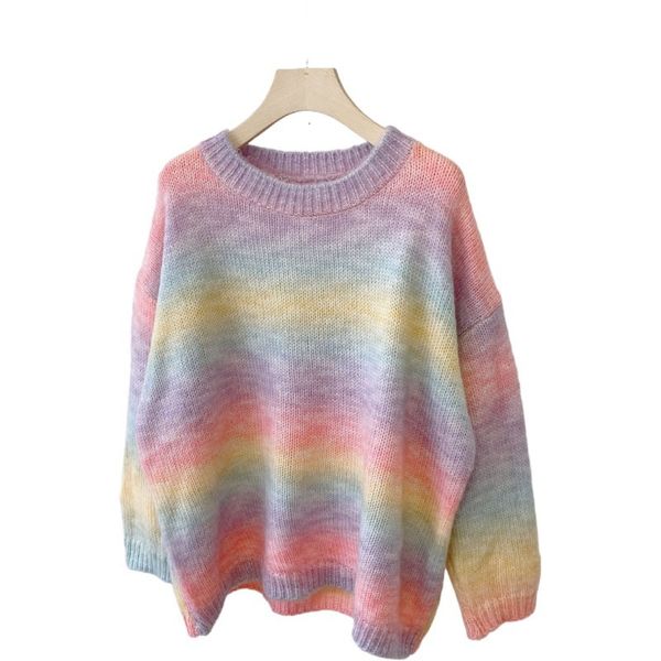 

sweaters raiow gradient special yarn round neck loose sweet girl pullover sweater knitwear autumn winter, White;black