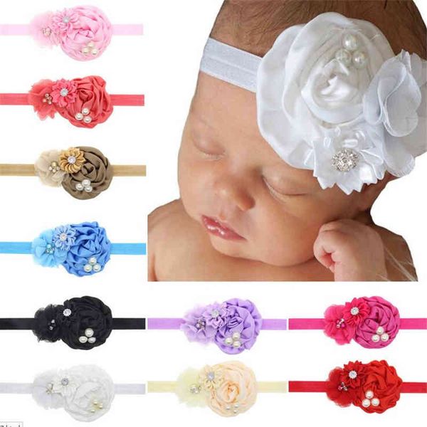 

hair accessories baby girls headbands flower rhinestone hand made satin infant bands kids head piece headwear kha68 sfzh, Slivery;white