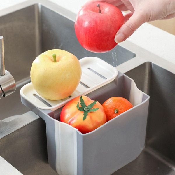 

double kitchen drain rack hanging suction cup sink basket folding fruit and vegetable storage tool & organization