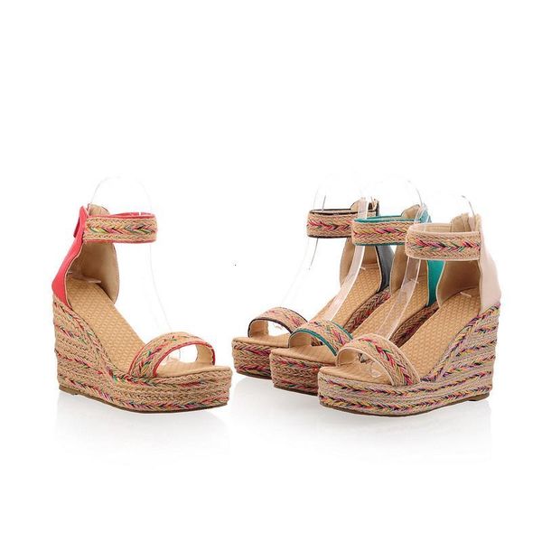 

sandals moonmeek slae summer zip platform casual high heels wedges elegant woven women jdm3, Black