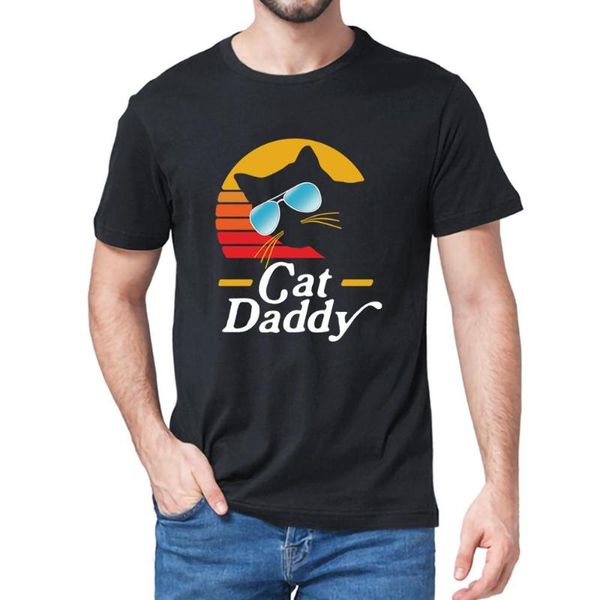

100% cotton cat daddy 80s style retro vintage men's funny short sleeve t-shirt fashion women soft tee lover gift t-shirts, White;black