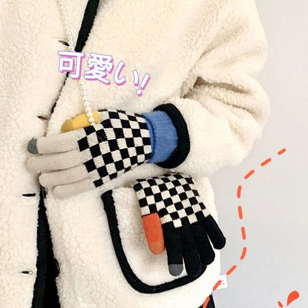 

hats, scarves & gloves sets autumn and winter lovely knitted women's colored checkerboard preppy style riding, Blue;gray