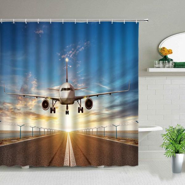 

airplane shower curtains natural landscape 3d printing bath curtain set bathroom waterproof fabric bathtub home decor with hooks