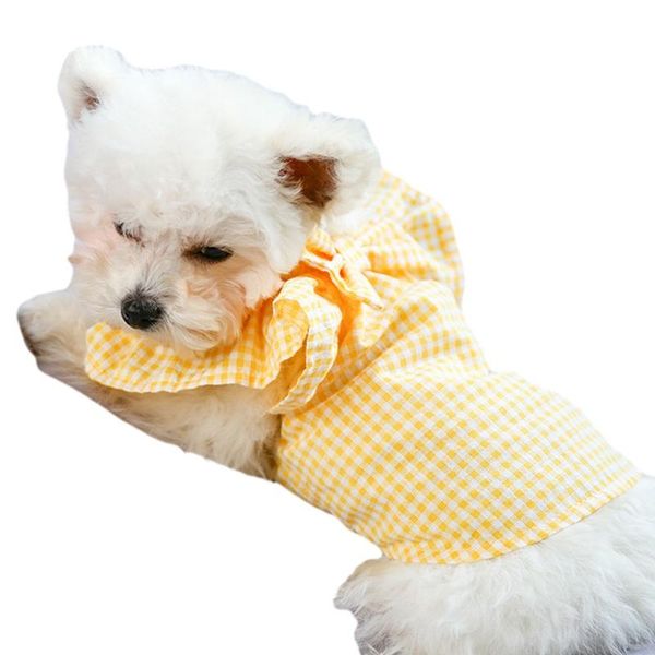

pet clothes spring and summer yellow grid bow thin baby sweater cat costume costumes