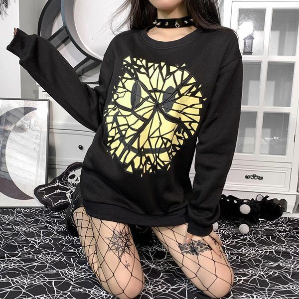 

women's hoodies & sweatshirts yangelo 2021 goth y2k aesthetic long sleeve pullovers round neck printing black fashion hip hop clothes