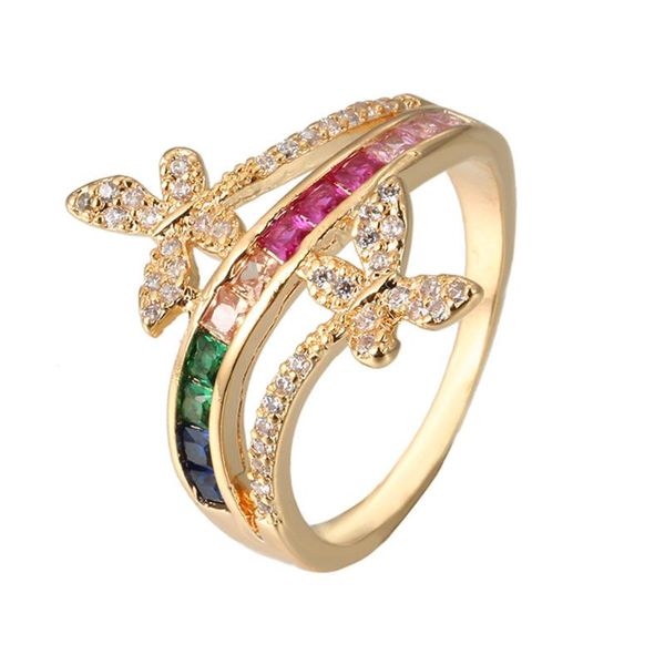 

wedding rings loredana rainbow series fashion butterfly shape curve inlaid color zircon and round miniature for woman, Slivery;golden