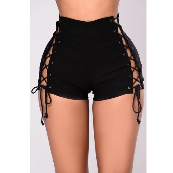 

womens high shorts lady criss-cross short fashion solid color short-pants breathable shorts hip hop style slim girl short-pant, White;black