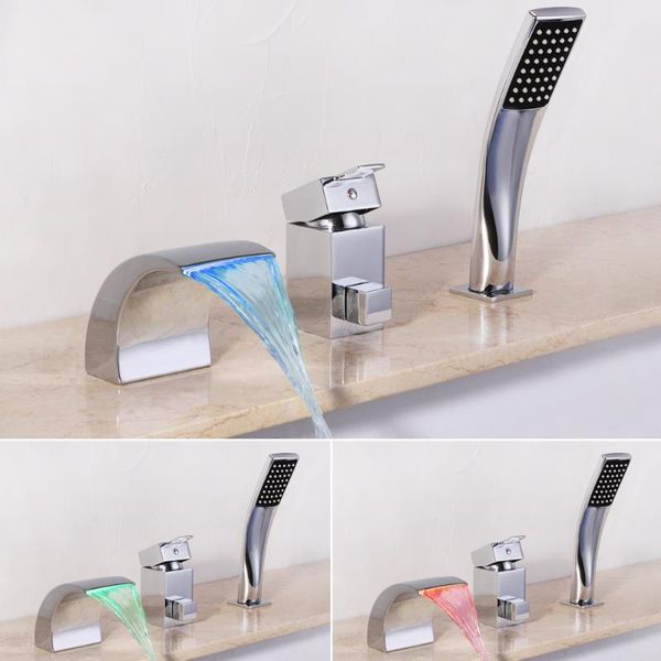 

bathtub faucets waterfall tub deck mounted bath shower led tap mixer bathroom sets