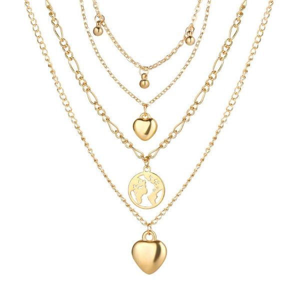 

pendant necklaces 5sets/lot wholesale fashion multi layer pendants for women gold metal round heart necklace design jewelry gift in bulk, Silver