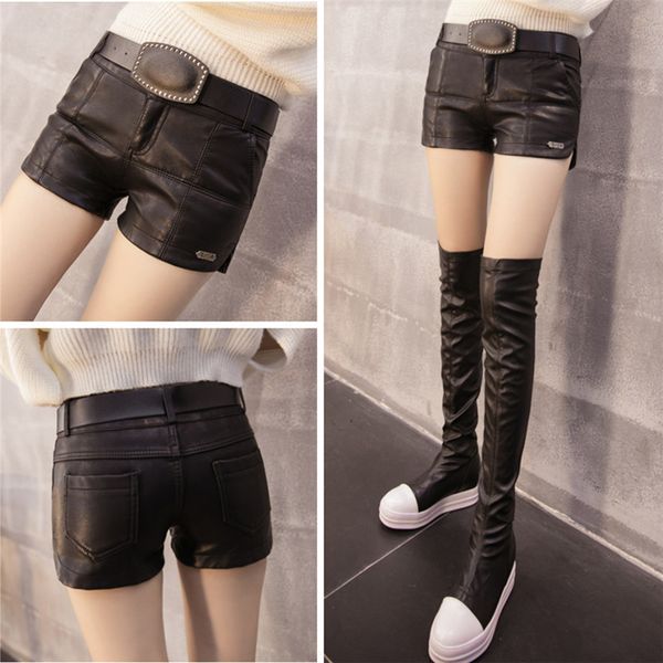 

women's shorts low waist leather pants for women in autumn and winter, White;black