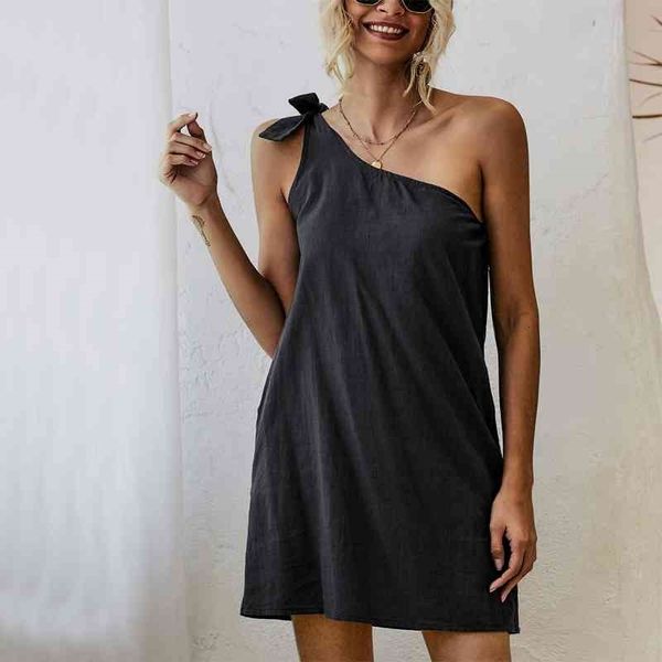 

casual dresses slanted shoulder strap women's sleeveless beach female elegant straight office chic party vestidos gf4t, Black;gray