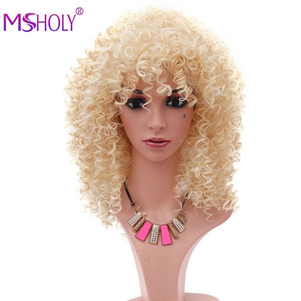 

afro kinky curly wigs for women 613 blonde wig with bangs high temperature synthetic wigs medium long hair wig msholy, Black