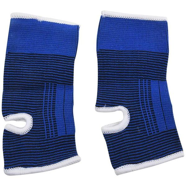 

pair black blue stripe pattern stretchable open heel ankle support brace, Blue;black