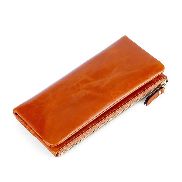 

wallets wallet oil wax leather women's retro mobile phone bag long zipper coin purse card case, Red;black