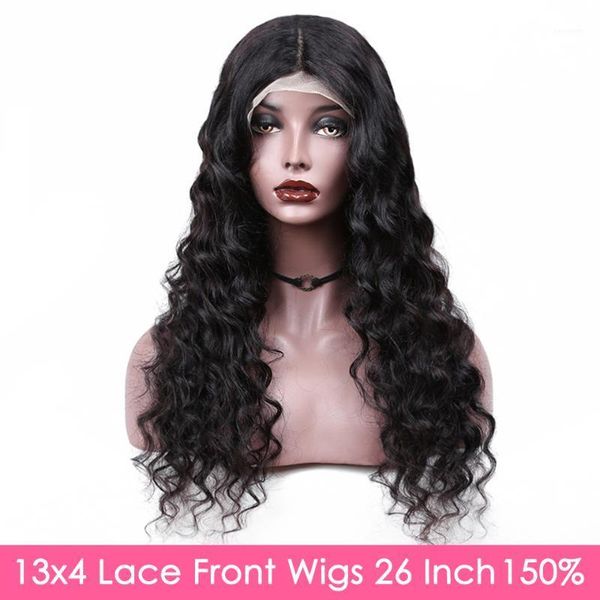 

inch 13x4 hd lace front wigs loose deep wave brazilian body remy human hair glueless wig for black women aircabin1, Black;brown