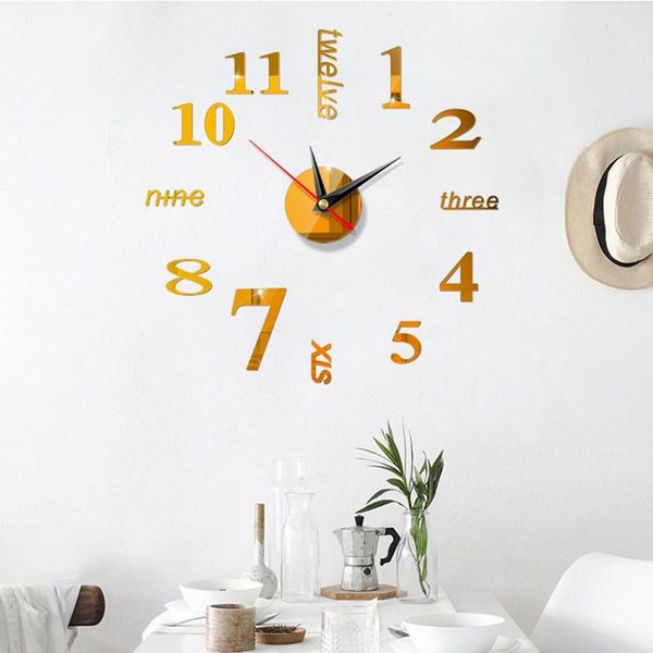 

wall clocks clock 3d modern design silent digital acrylic mirror self adhesive sticker for living room decoration