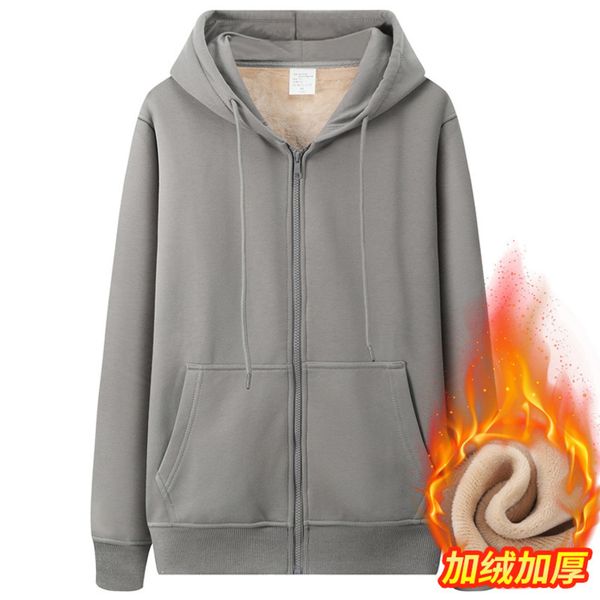 

cotton autumn and winter new men's cardigan sweater casual fashion solid color plush thickened coat 20fc, Black