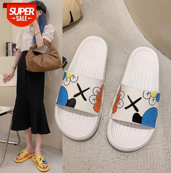 

slippers female day thick-soled graffiti sandals casual beach lazy flip-flops #5d6q, Black